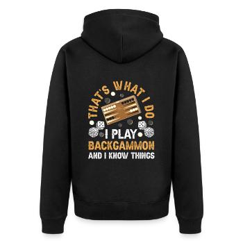 Brettspiel Lustiges Backgammon - Unisex Premium Bio Zip Hoodie - Schwarz - Hinten - Nico (187cm)