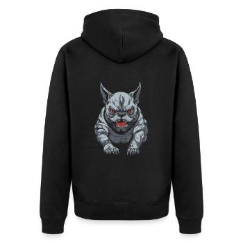 French Bulldog Wütend - Unisex Premium Bio Zip Hoodie - Schwarz - Hinten - Nico (187cm)