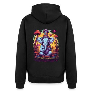 Elefant Psychedelic Art Musik Festival Farben - Unisex Premium Bio Zip Hoodie - Schwarz - Hinten - Nico (187cm)