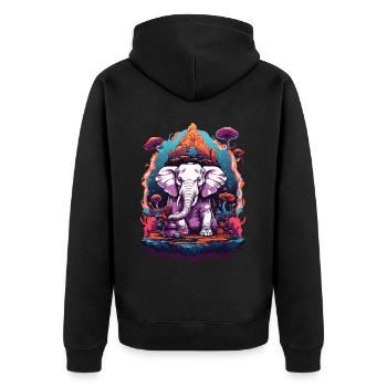 Elefant Psychedelic Art Wald Pilze Musik Festival - Unisex Premium Bio Zip Hoodie - Schwarz - Hinten - Nico (187cm)