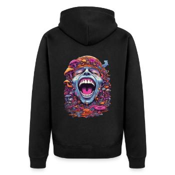 Psychedelic Art Wald Pilze Musik Festival Design - Unisex Premium Bio Zip Hoodie - Schwarz - Hinten - Nico (187cm)