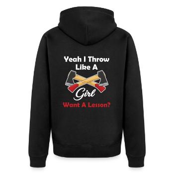 Ja, Ich Werfe Wie Ein Mädchen Will Eine Lektion - Unisex Premium Bio Zip Hoodie - Schwarz - Hinten - Nico (187cm)