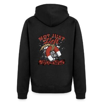 Magnetfischen Magnetangeln Metallfischen - Unisex Premium Bio Zip Hoodie - Schwarz - Hinten - Nico (187cm)