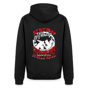 Aikido The Yourney Of A Thousand Arts - Unisex Premium Bio Zip Hoodie - Schwarz - Hinten - Nico (187cm)