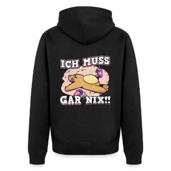 Ich Muss Gar Nix Fauler Katze Design - Unisex Premium Bio Zip Hoodie - Schwarz - Hinten - Nico (187cm)