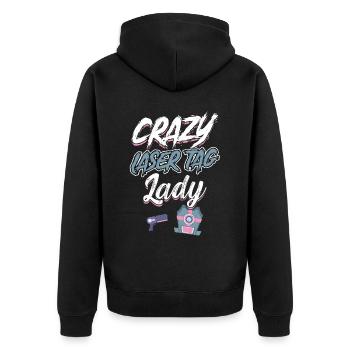 Crazy Laser Tag Lady - Lasertag - Unisex Premium Organic Zip Hoodie - black - Back - Nico (187cm)