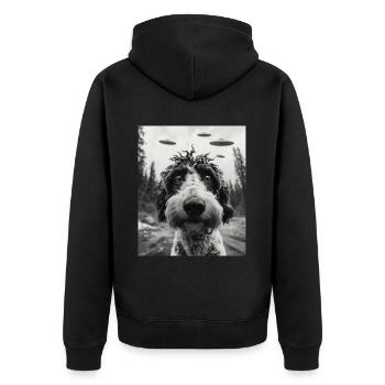 alienDog - Alien Selfie Sexy UFO - Unisex Premium Organic Zip Hoodie - black - Back - Nico (187cm)