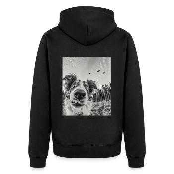 aHund - Alien Australian Shepherd UFO - Unisex Premium Bio Zip Hoodie - Schwarz - Hinten - Nico (187cm)