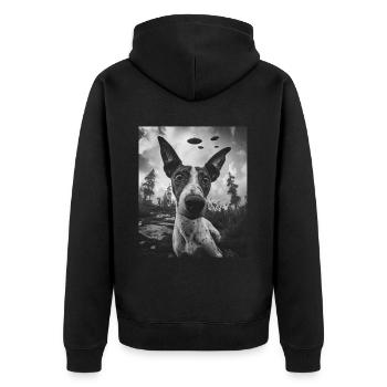 Dog - Alien Selfie Basenji UFO - Unisex Premium Organic Zip Hoodie - black - Back - Nico (187cm)