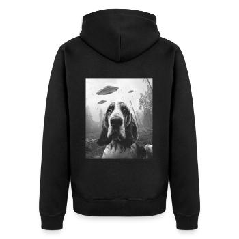 Hund - Alien Selfie Basset Hound UFO - Unisex Premium Bio Zip Hoodie - Schwarz - Hinten - Nico (187cm)