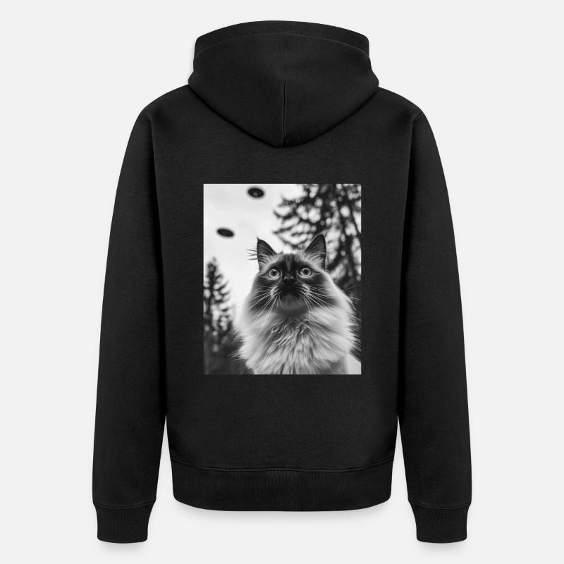 Chat - Alien Selfie Birman OVNI - Veste à capuche bio Premium Unisexe - noir