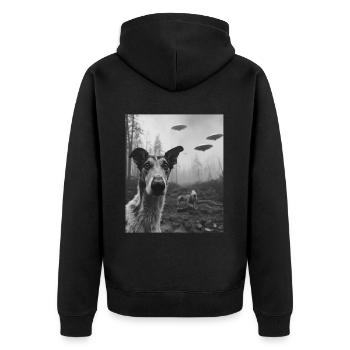 Hund - Alien Selfie Borzoi Ufo - Unisex Premium Bio Zip Hoodie - Schwarz - Hinten - Nico (187cm)