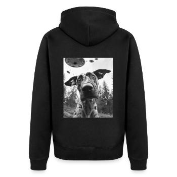 Dog - Alien Selfie Catahoula Leopard UFO - Unisex Premium Organic Zip Hoodie - black - Back - Nico (187cm)