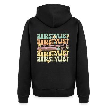 Groovy Friseur - Unisex Premium Bio Zip Hoodie - Schwarz - Hinten - Nico (187cm)