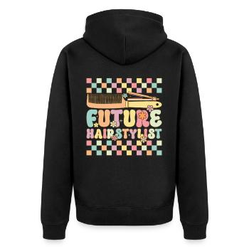 Groovy Friseur - Unisex Premium Bio Zip Hoodie - Schwarz - Hinten - Nico (187cm)