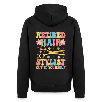 Groovy Friseur - Unisex Premium Bio Zip Hoodie - Schwarz - Hinten - Nico (187cm)
