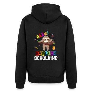 Bääm Finally Schoolchild Sloth School Enrollment - Unisex Premium Organic Zip Hoodie - black - Back - Nico (187cm)