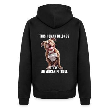 This Human Belongs To An American Pitbull Terrier - Unisex Premium Organic Zip Hoodie - black - Back - Nico (187cm)