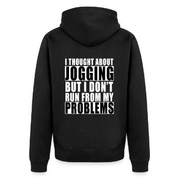 I Thought About JoggingSaying Funny Lazy Laziness - Unisex Premium Organic Zip Hoodie - black - Back - Nico (187cm)