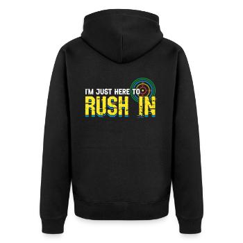 I'm Just Here To Rush In - Laser Tag - Unisex Premium Bio Zip Hoodie - Schwarz - Hinten - Nico (187cm)