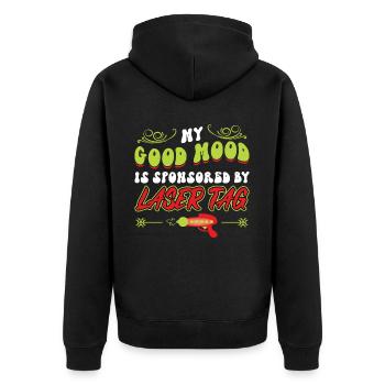 My Good Mood Is Sponsored By Laser Tag - Unisex Premium Bio Zip Hoodie - Schwarz - Hinten - Nico (187cm)