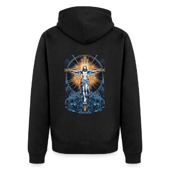 Traditional Jesus Crucifix Catholic Christianity C - Unisex Premium Bio Zip Hoodie - Schwarz - Hinten - Nico (187cm)
