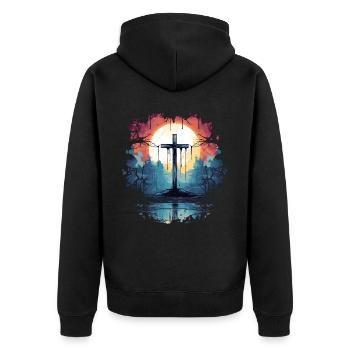 Vintage Crucifix Catholic Christianity Religious - Unisex Premium Bio Zip Hoodie - Schwarz - Hinten - Nico (187cm)