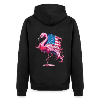 Cute Pink Flamingo US Flag Patriotic Animal - Unisex Premium Bio Zip Hoodie - Schwarz - Hinten - Nico (187cm)