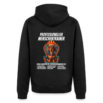 Lustig Professioneller Menschentrainer Dackel Hund - Unisex Premium Bio Zip Hoodie - Schwarz - Hinten - Nico (187cm)