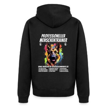 Professioneller Mnschentrainer Schäferhund Hund - Unisex Premium Bio Zip Hoodie - Schwarz - Hinten - Nico (187cm)