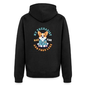 Corgi Mama Papa Mein Therapeut Hat Fell Und Vier Beine - Unisex Premium Bio Zip Hoodie - Schwarz - Hinten - Nico (187cm)