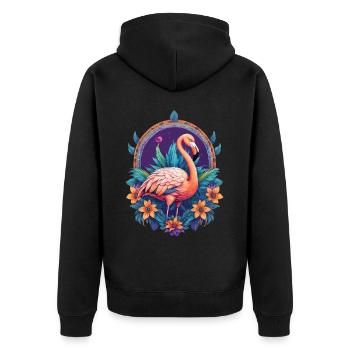 Flamingo Spirituelles Mandala Design - Unisex Premium Bio Zip Hoodie - Schwarz - Hinten - Nico (187cm)
