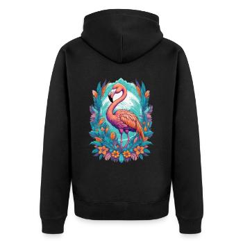 Flamingo Spirit Animal Mandala Dream Catcher Design - Unisex Premium Organic Zip Hoodie - black - Back - Nico (187cm)