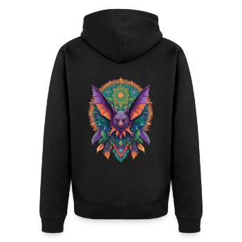 Flughund Mandala Traumfänger Design - Unisex Premium Bio Zip Hoodie - Schwarz - Hinten - Nico (187cm)