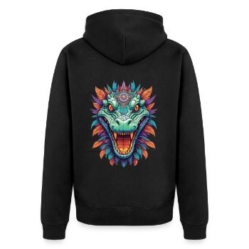 Krokodil Mandala Tiergeist Traumfänger Design - Unisex Premium Bio Zip Hoodie - Schwarz - Hinten - Nico (187cm)