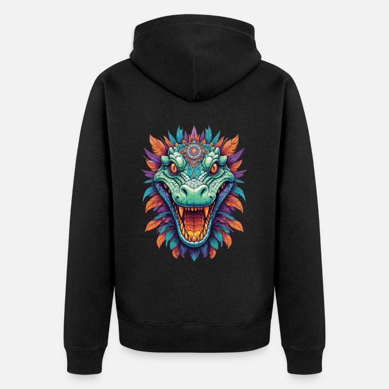 Krokodil Mandala Tiergeist Traumfänger Design - Unisex Premium Bio Zip Hoodie - Schwarz