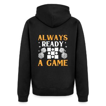 Brettspiel Lustiges Backgammon - Unisex Premium Bio Zip Hoodie - Schwarz - Hinten - Nico (187cm)