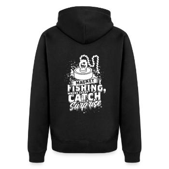 Magnetfischen Metallfischen Magnetangeln - Unisex Premium Bio Zip Hoodie - Schwarz - Hinten - Nico (187cm)