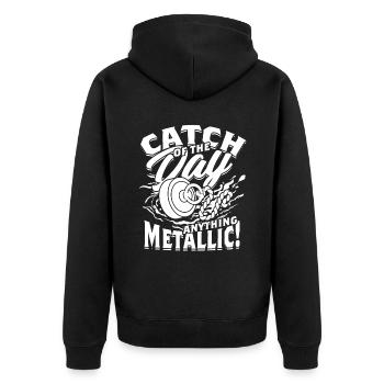 Magnetfischen Magnetangeln Metallfischen - Unisex Premium Bio Zip Hoodie - Schwarz - Hinten - Nico (187cm)