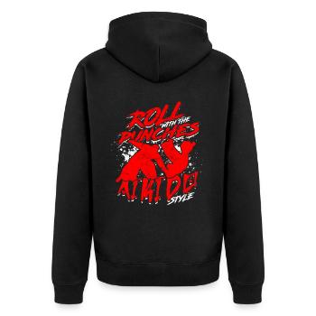 Aikidoka Roll With The Punches Aikido Style - Unisex Premium Organic Zip Hoodie - black - Back - Nico (187cm)