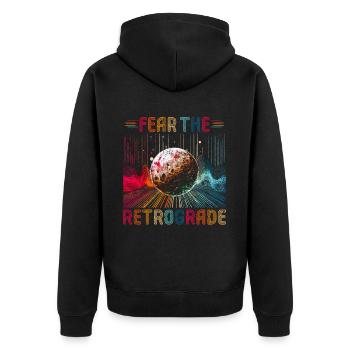 Rückläufiger Merkur Fear The Retrograde - Unisex Premium Bio Zip Hoodie - Schwarz - Hinten - Nico (187cm)