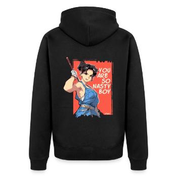 Du bist frech! Anime-Mädchen mit Stock - Unisex Premium Bio Zip Hoodie - Schwarz - Hinten - Nico (187cm)