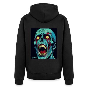 Ein schreiender grüner Totenkopf Zombie - Unisex Premium Bio Zip Hoodie - Schwarz - Hinten - Nico (187cm)