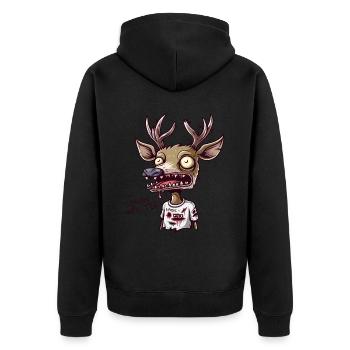 A completely broken reindeer asks Walter for more - Unisex Premium Organic Zip Hoodie - black - Back - Nico (187cm)