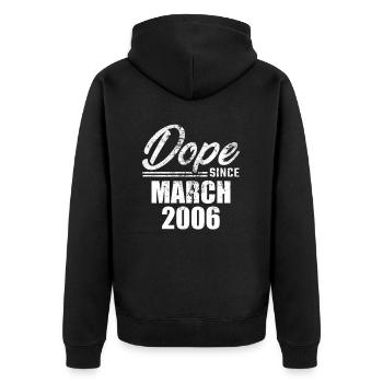 18e anniversaire mars Vintage 2006 idée cadeau - Veste à capuche bio Premium Unisexe - noir - Dos - Nico (187cm)
