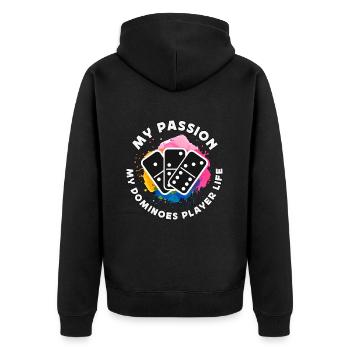 Dominoes Player My Passion My Classic Dominoes - Unisex Premium Bio Zip Hoodie - Schwarz - Hinten - Nico (187cm)