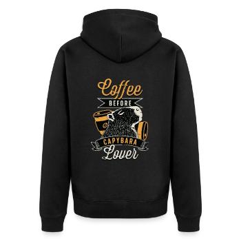 Capybara Lover Coffee Before Animals Coffee Lover - Unisex Premium Bio Zip Hoodie - Schwarz - Hinten - Nico (187cm)