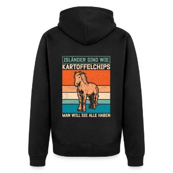Islandpferd Isländer Isi Islandpony Geschenk - Unisex Premium Bio Zip Hoodie - Schwarz - Hinten - Nico (187cm)