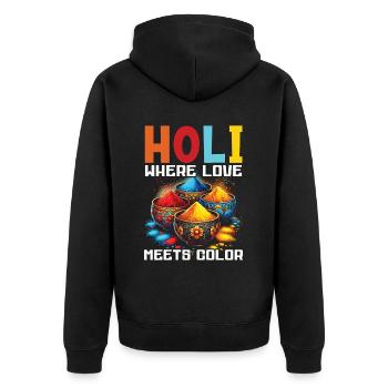 Happy Holi Greetings Hinduism Indian Festival - Unisex Premium Organic Zip Hoodie - black - Back - Nico (187cm)