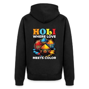 Happy Holi Greetings Hinduism Indian Festival - Unisex Premium Organic Zip Hoodie - black - Back - Nico (187cm)